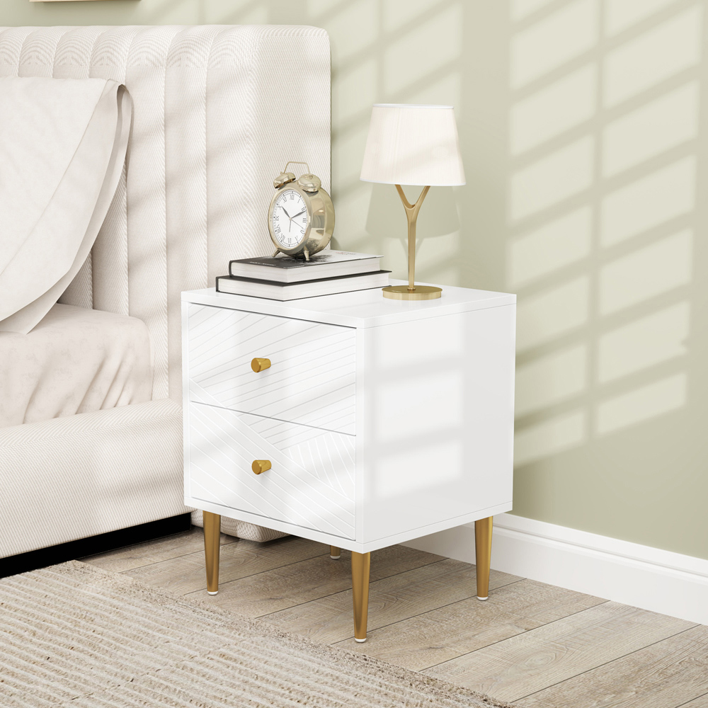 Portland 2 Drawer White Modern Bedside Table Image 3