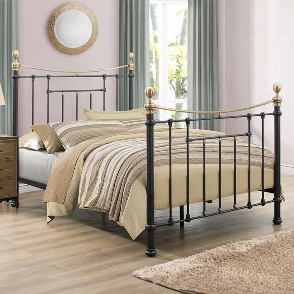 Bronte Double Black and Antique Brass Metal Bed Frame Image 1