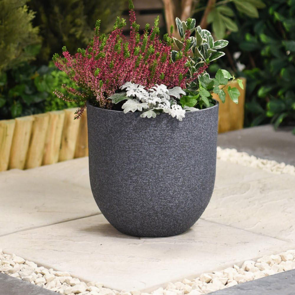 Garden Gear Grey Stone Effect Planter 26cm 2 Pack Image 2