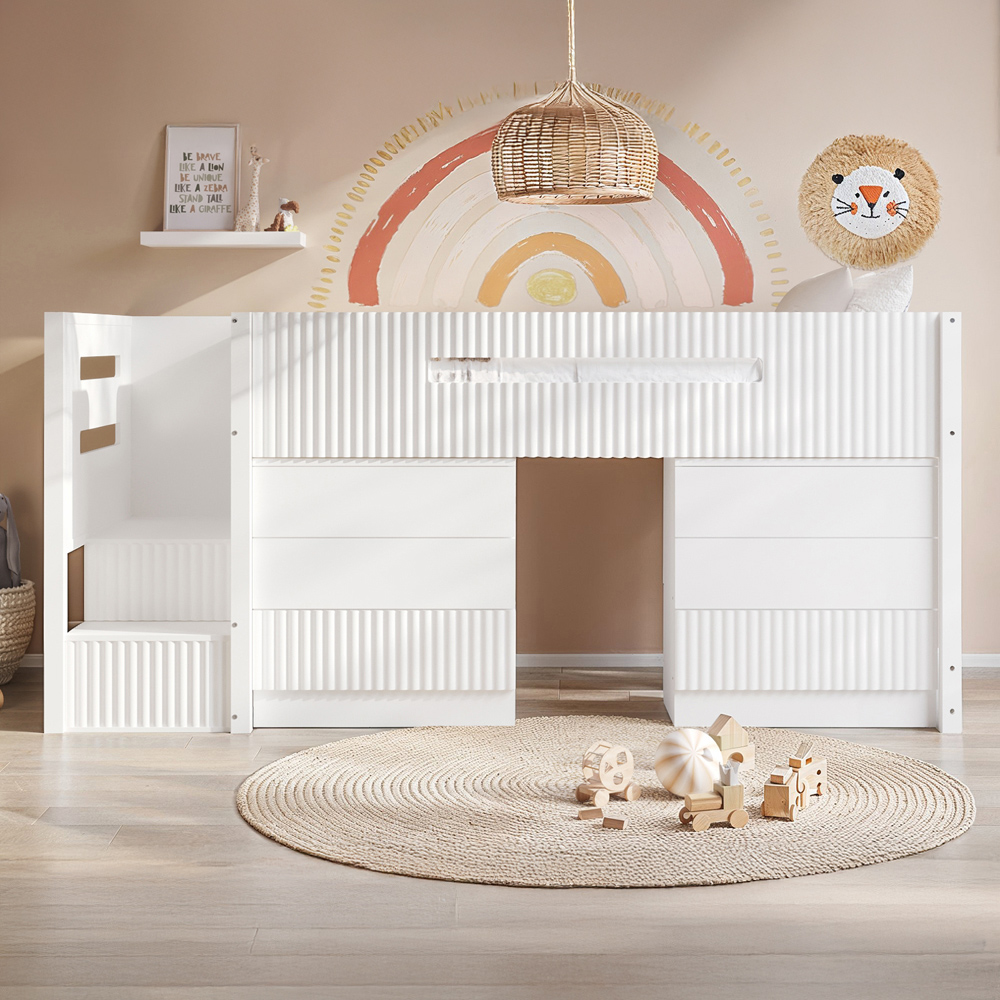 Flair Luca 6 Drawer White Ribbed Bed Frame Image 1