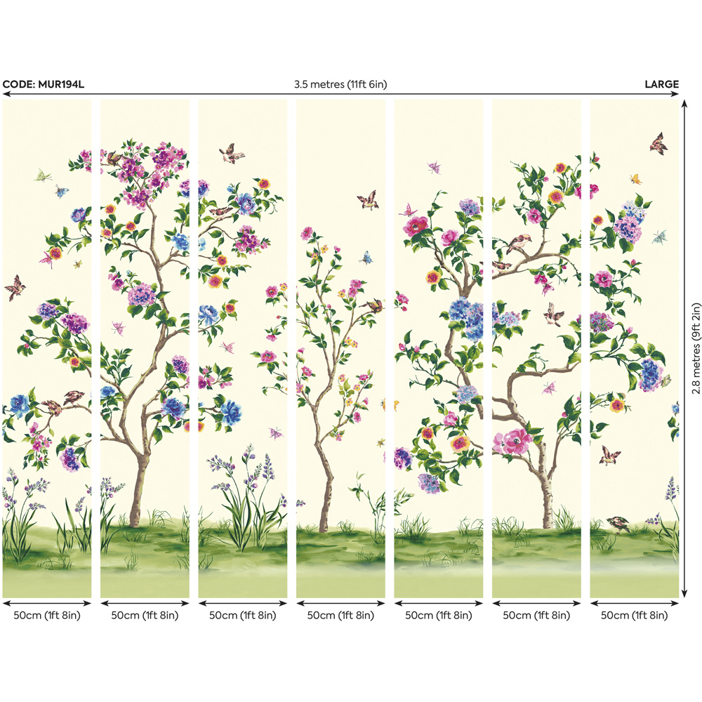 Origin Murals Oriental Flower Tree Cream and Pink Wall Mural Image 4