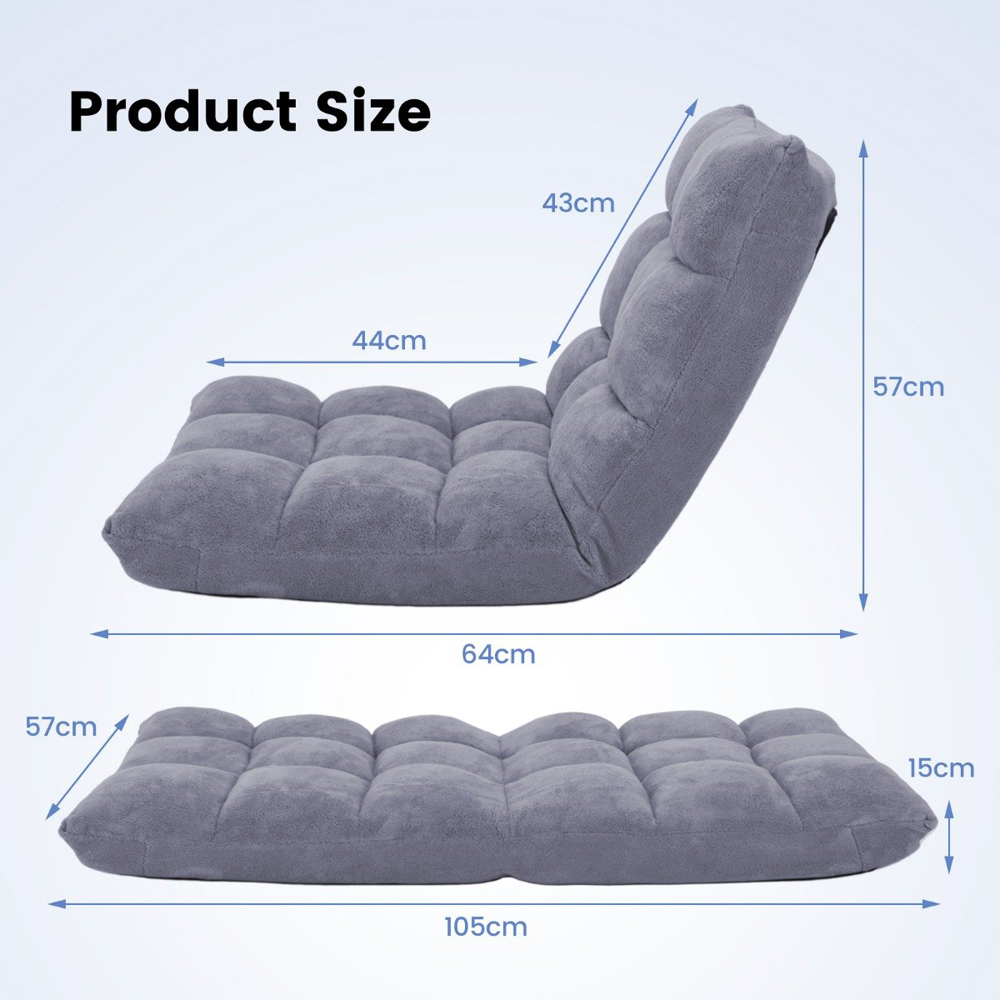 Costway Grey Coral Velvet Floor Gaming Chair with Adjustable Back Image 9