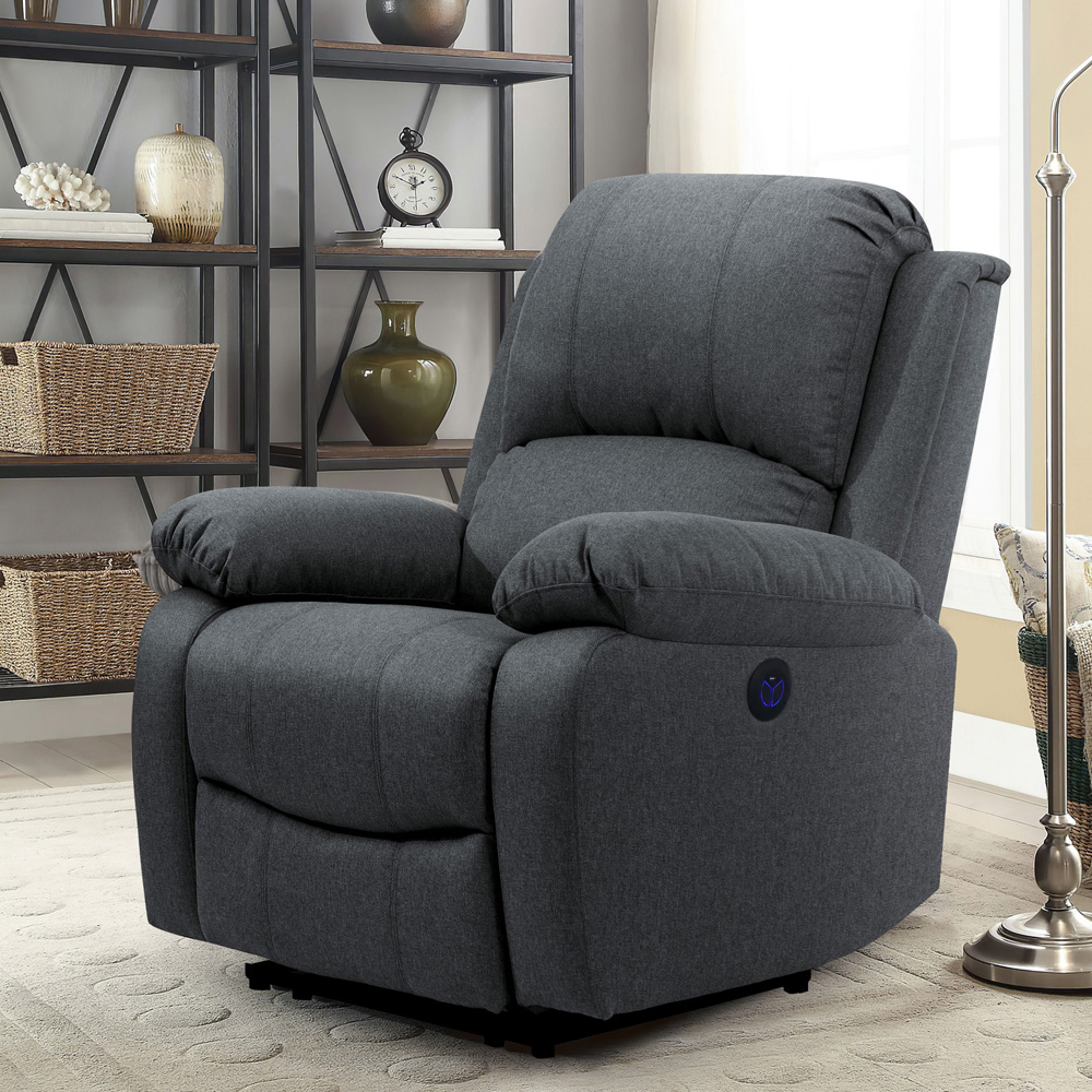 Comfy Living Dark Grey Linen Electric Recliner Chair Image 6