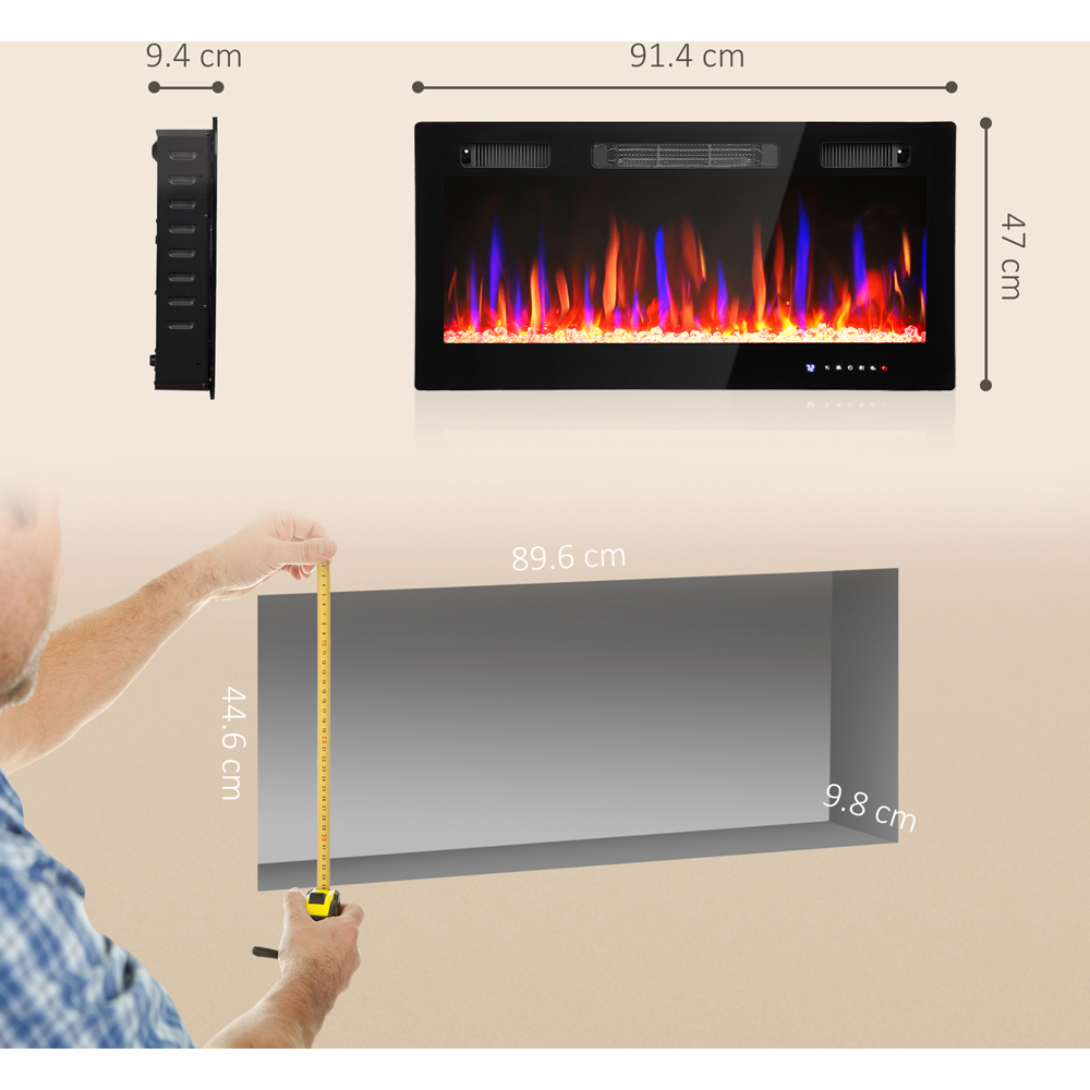 HOMCOM Black Wall Slim Electric Fireplace 1800W Image 9