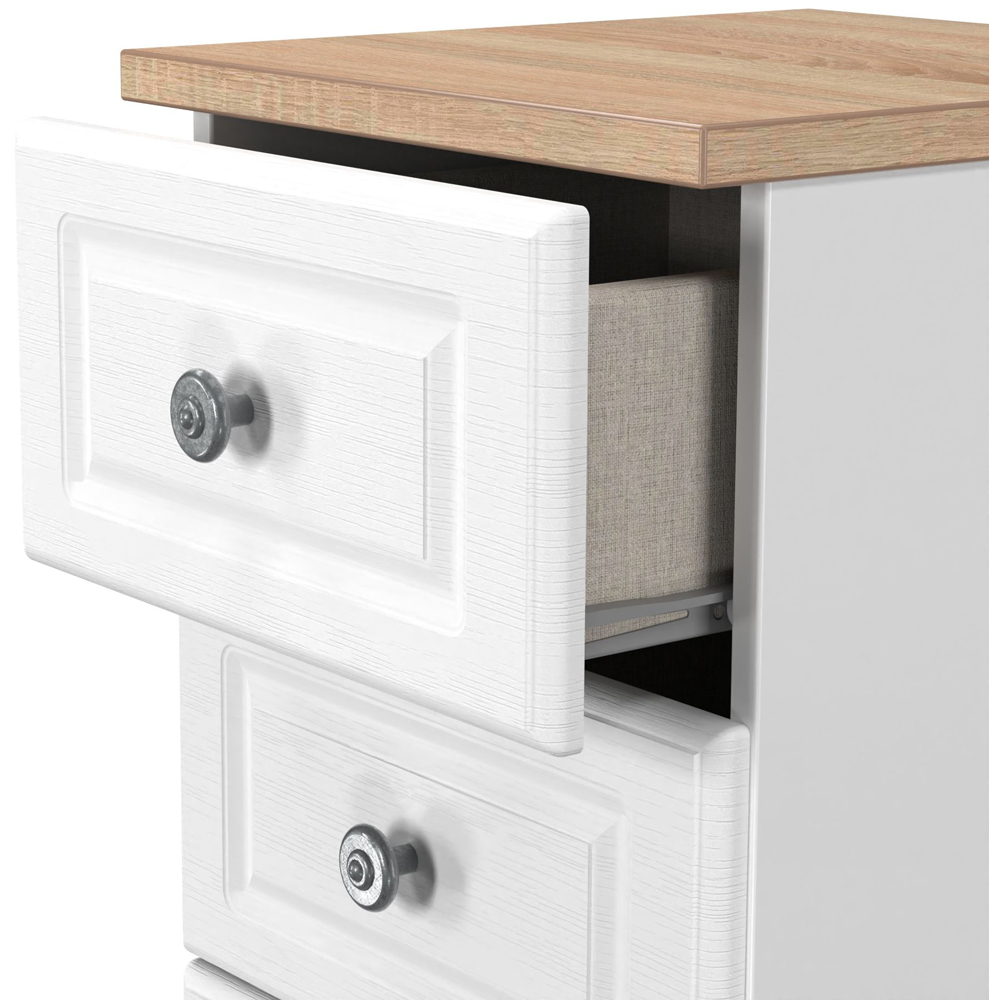 Crowndale Norfolk 5 Drawer White Ash and Bardolino Oak Tall Bedside Cabinet Ready Assembled Image 5