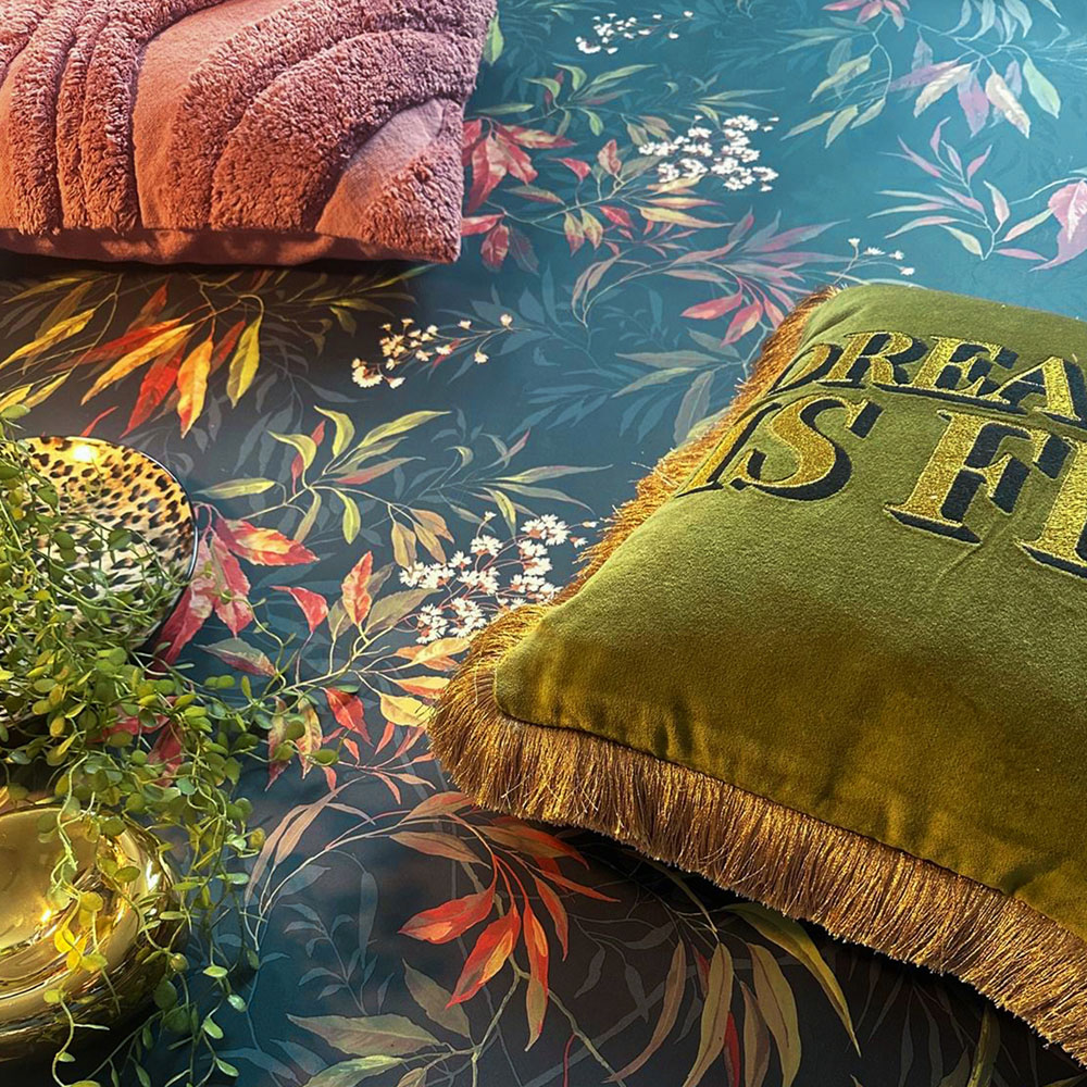 Belgravia Decor Kanata Leaf Russet and Dark Blue Wallpaper Image 3