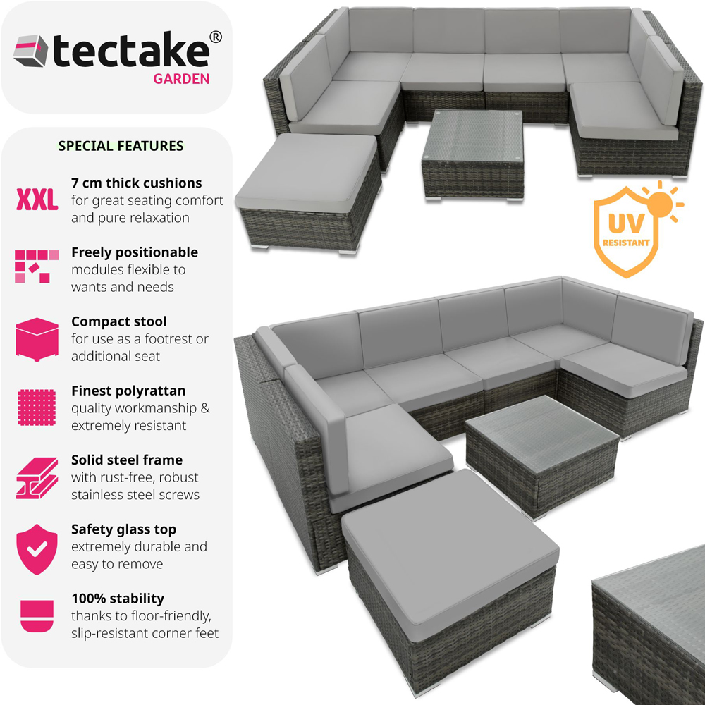 tectake Venice 7 Seater Grey Garden Sofa Set with Thick Cushions Image 6
