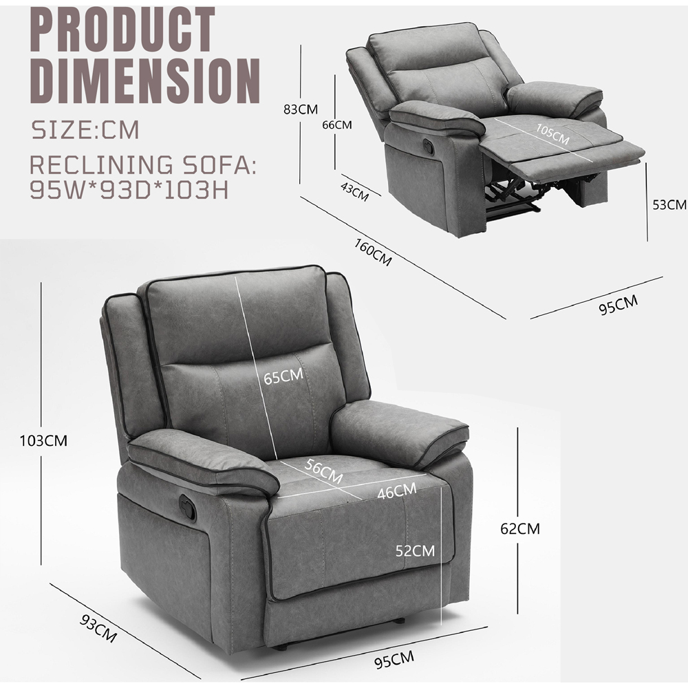 Furniture One Grey Manual Recliner Sofa Image 6