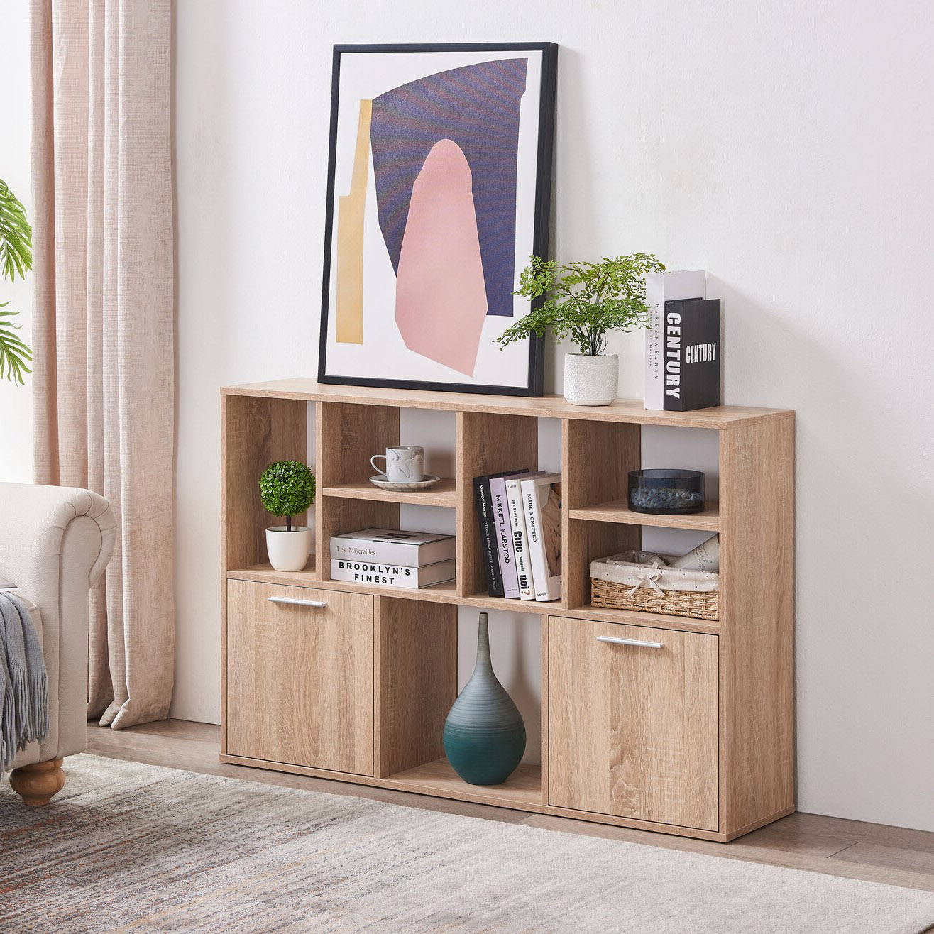 Boston Collection 2 Door 7 Shelf Sonoma Oak Sideboard Image 4