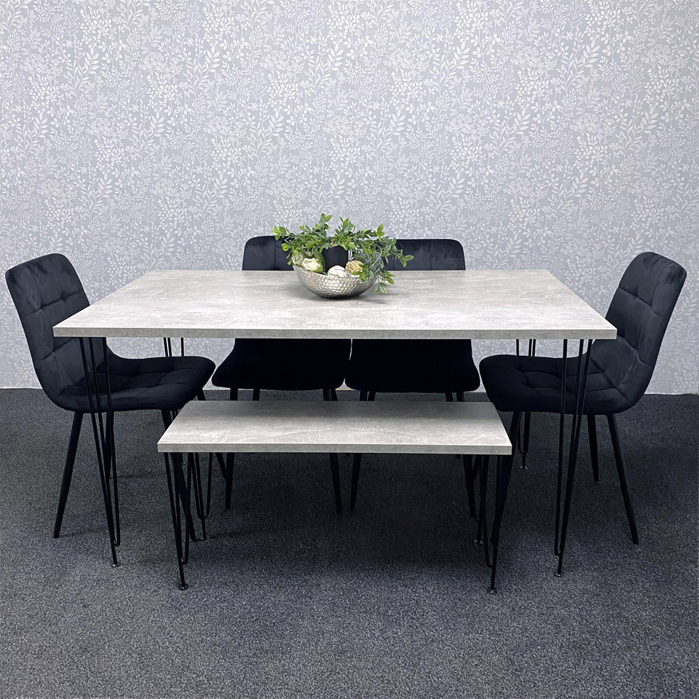 Kosy Koala 6 Seater Grey and Black Velvet Dining Table Set Image 7