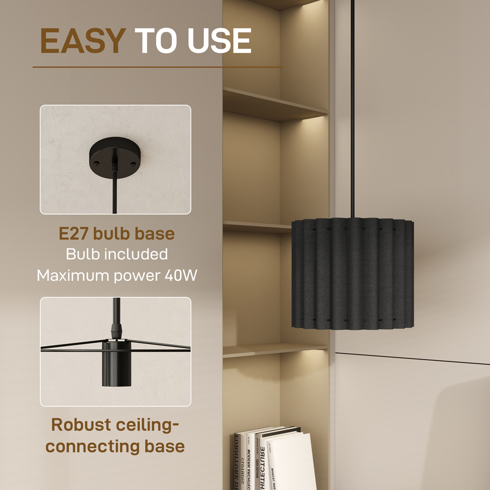 Portland Black Wave Linen Textured Shade Ceiling Lamp 178cm Image 5