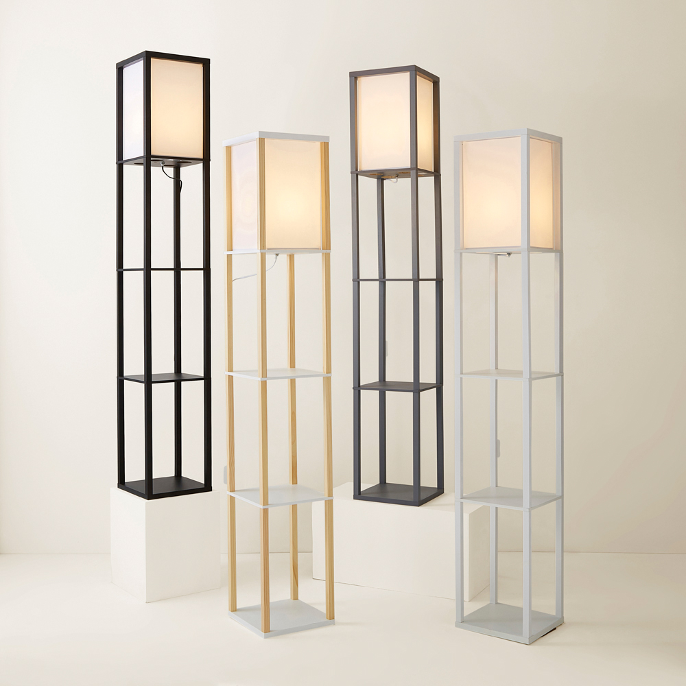 ValueLights Struttura 3 Shelf Fabric Shade Black Shelving Unit Floor Lamp Image 7