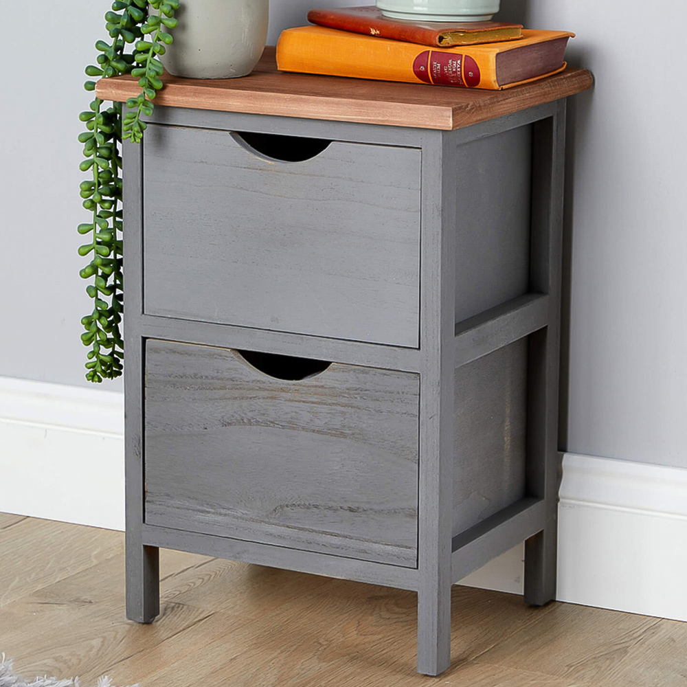 Home Source Hemsby 2 Drawer Grey Wooden Chest of Drawers Image 1
