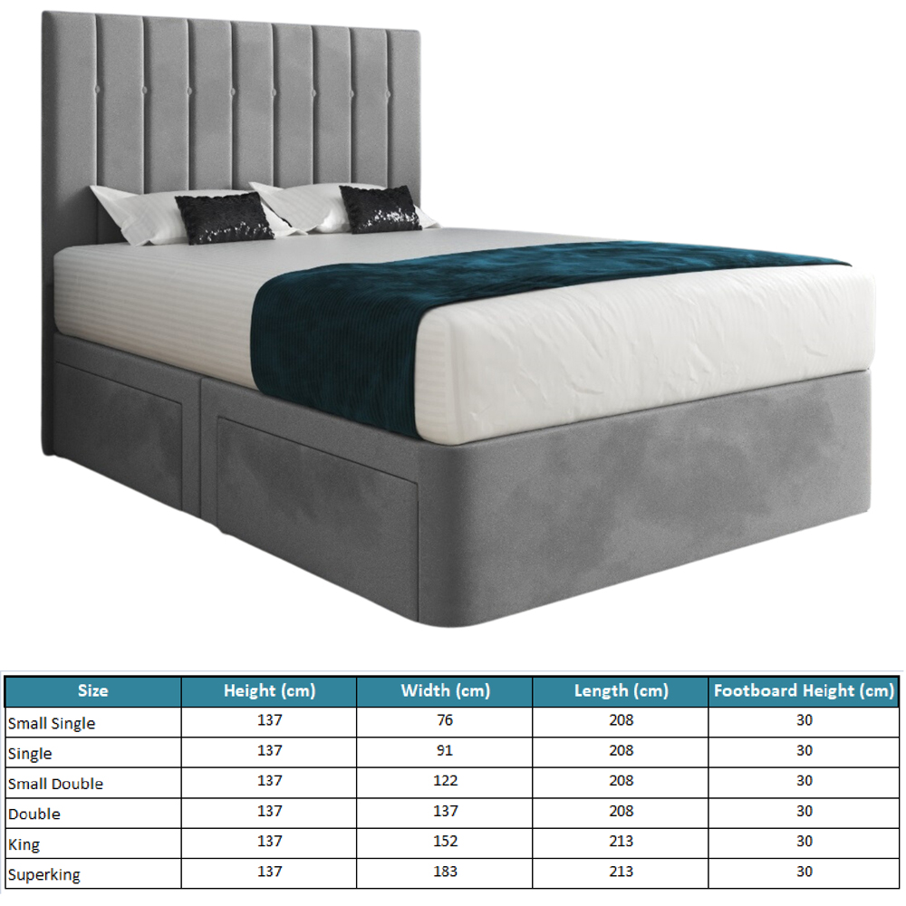 Marcelo Grey Double Velvet Upholstered Divan Bed Frame with Linear Headboard Image 7