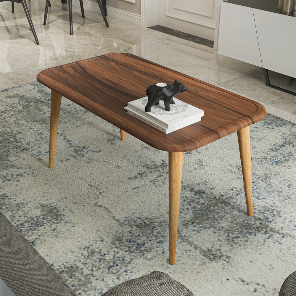 Decorotika Bohemia Walnut Coffee Table with Solid Wood Legs Image 6