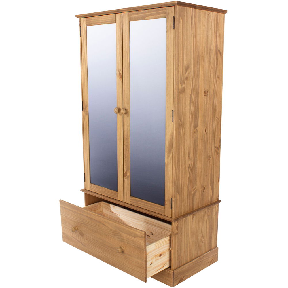 Core Products Cotswold 2 Door Single Drawer Pine Wood and MDF Mirror Wardrobe Image 4