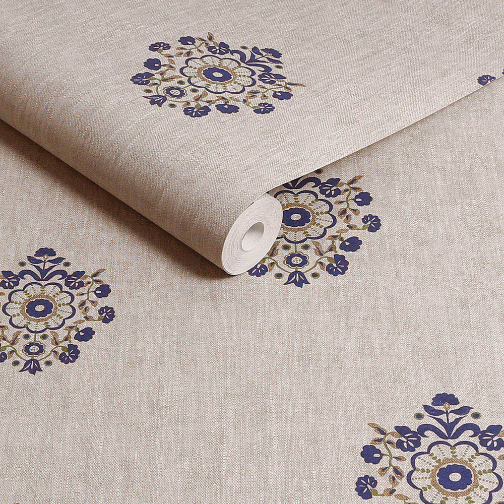 Joules Grove Motif Print Linen Blue Wallpaper Image 2