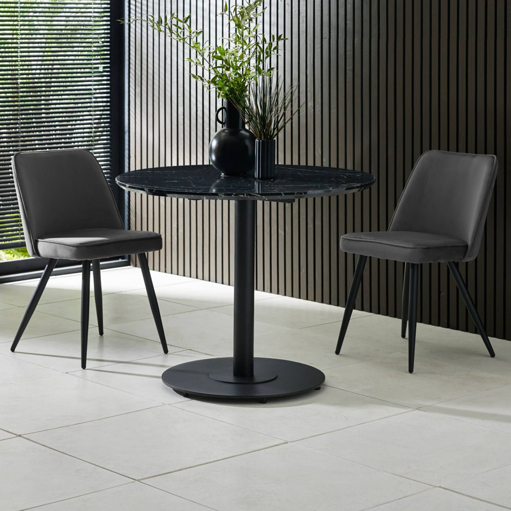 Julian Bowen Luca 2 Seater Marble-Effect Round Dining Table Black Image 7