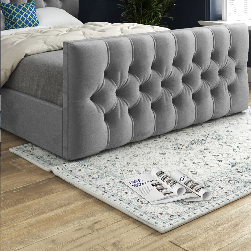 Novara Grey King Size Velvet Upholstered Bed Frame with Pleated Chesterfield Headboard Image 4