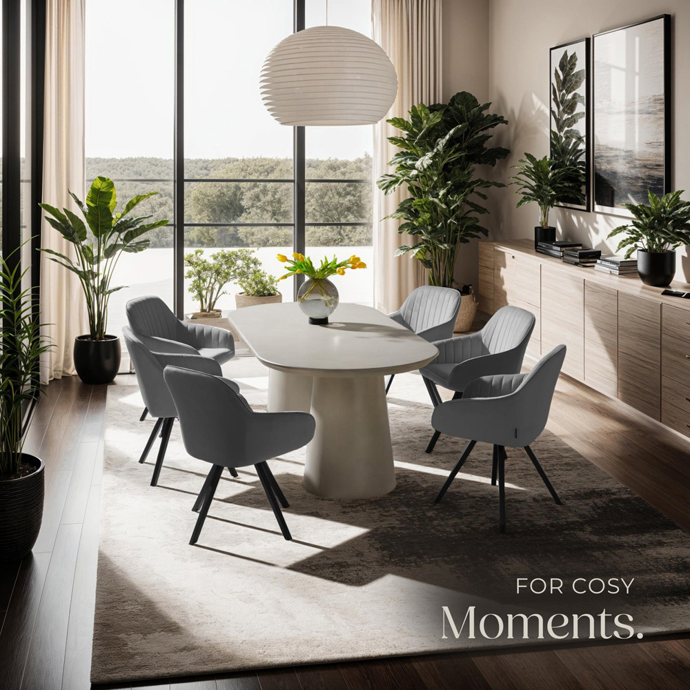 tectake Set of 4 Grey Velvet Fabric Lounge Armchair Image 8