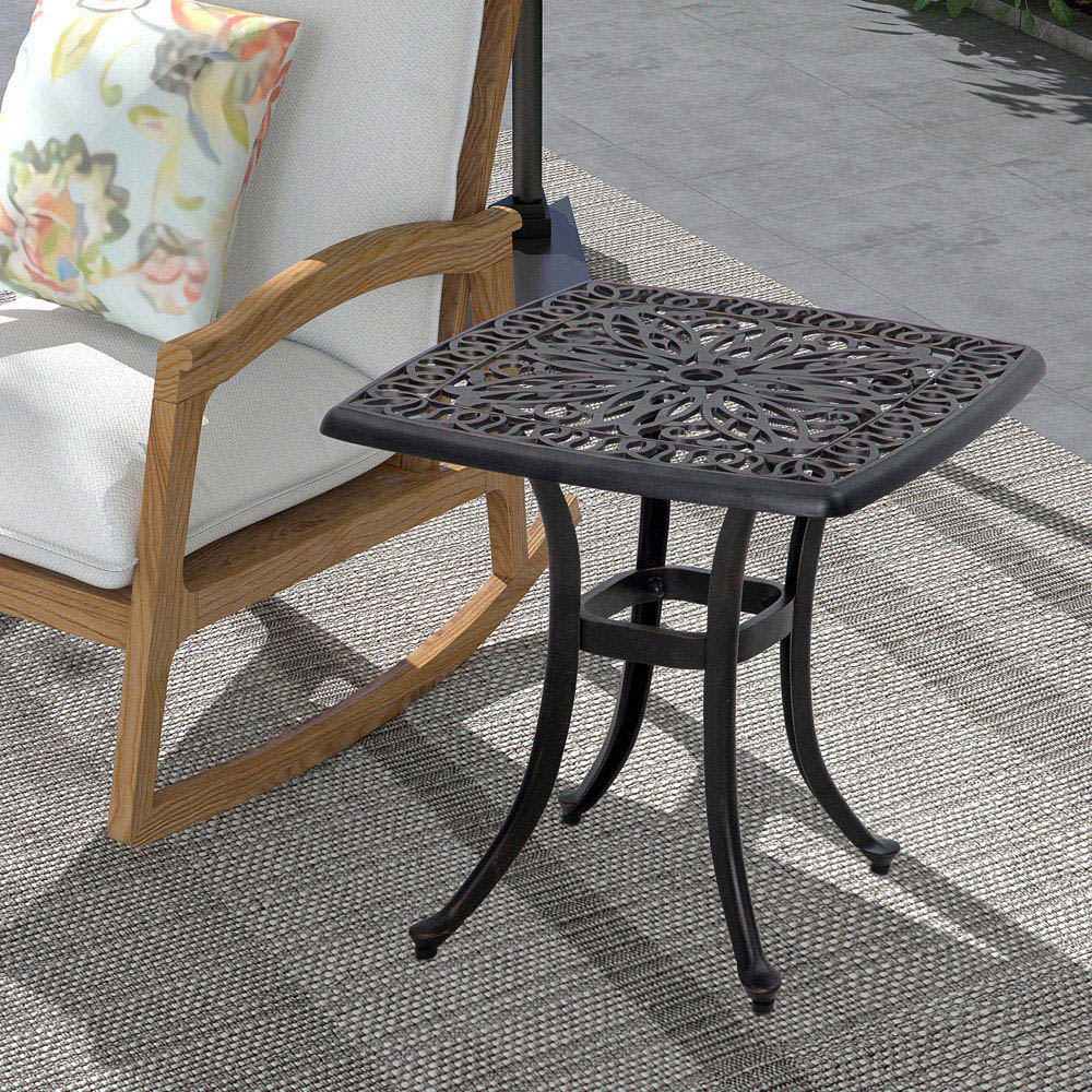 Outsunny Bistro Table with Umbrella Hole Bronze Tone Image 7