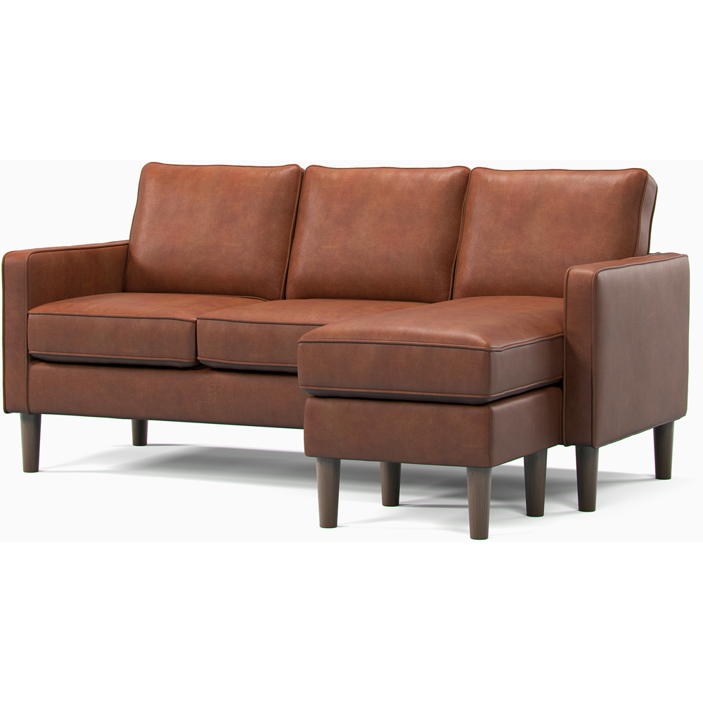 Bexhill 3 Seater Tan Faux Leather Reversible L Shaped Corner Sofa Image 2
