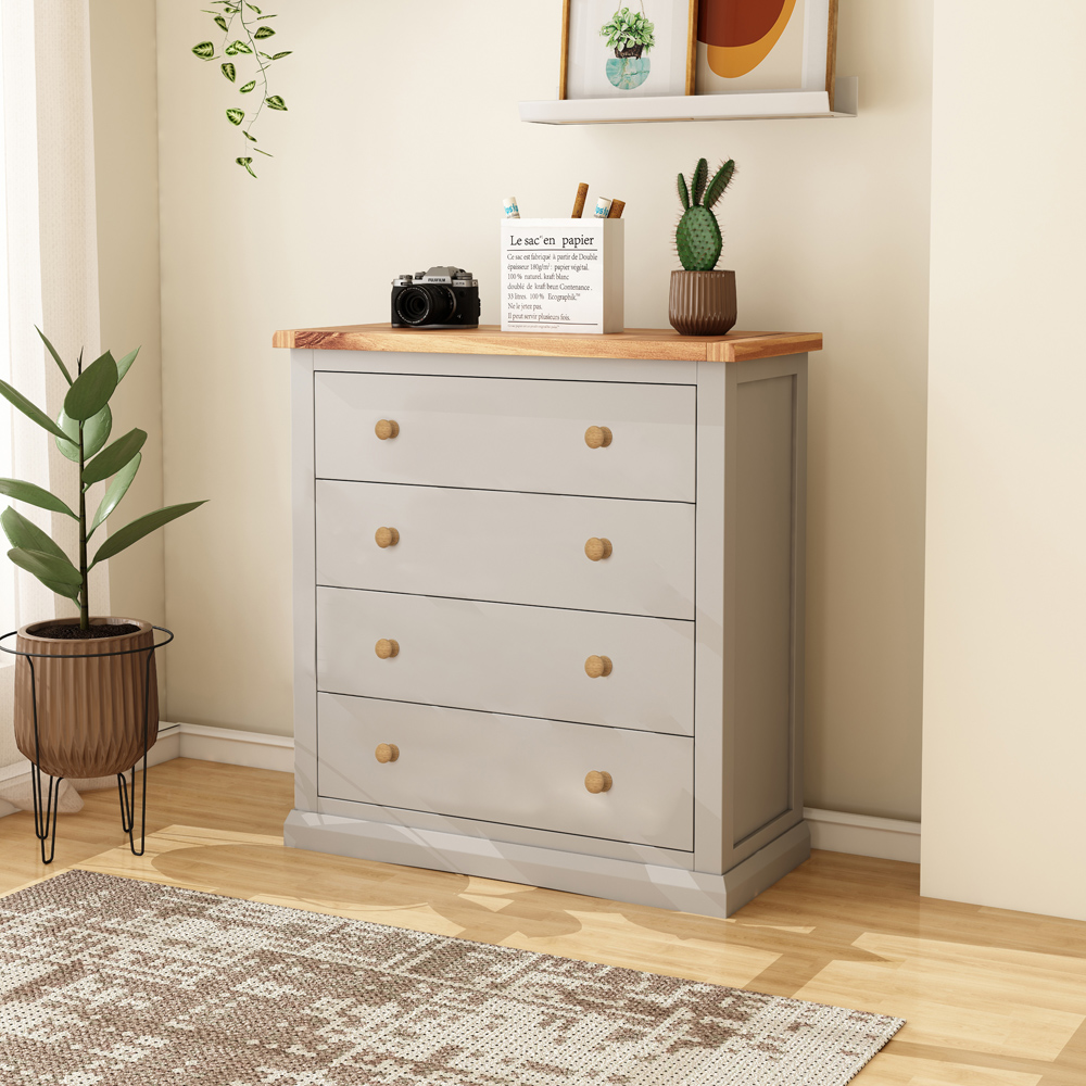 Loreo 4 Drawer Light Grey Chest of Drawers with Wood Knobs Image 5