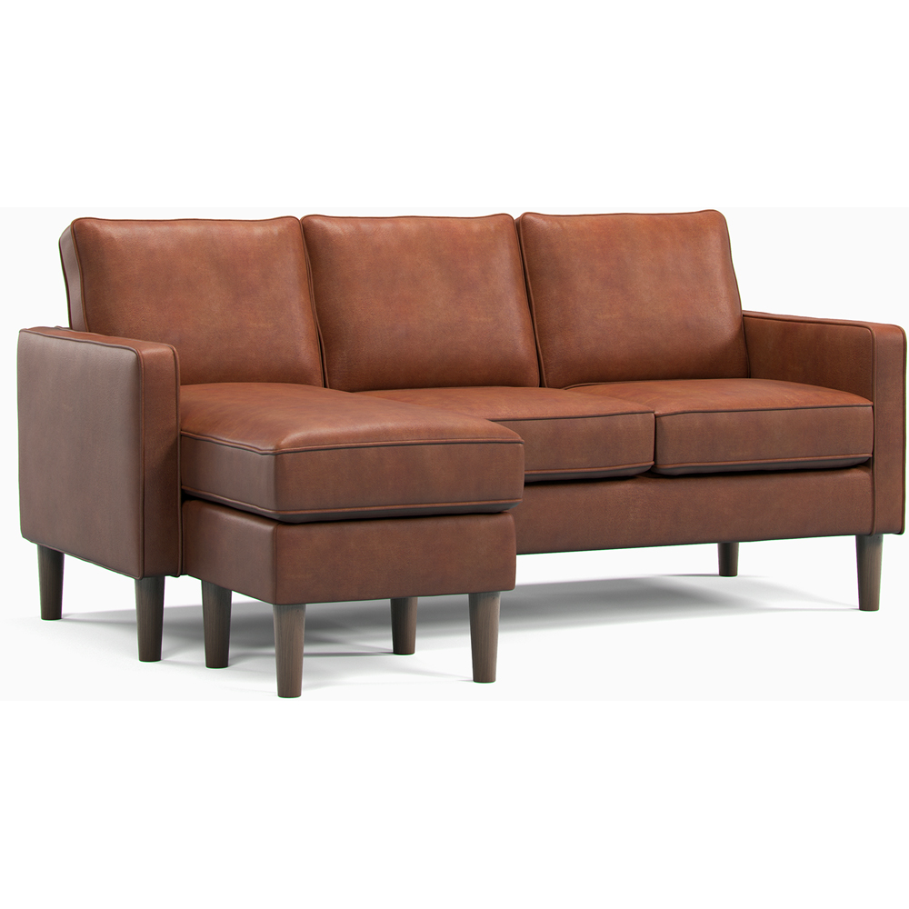 Bexhill 3 Seater Tan Faux Leather Reversible L Shaped Corner Sofa Image 3