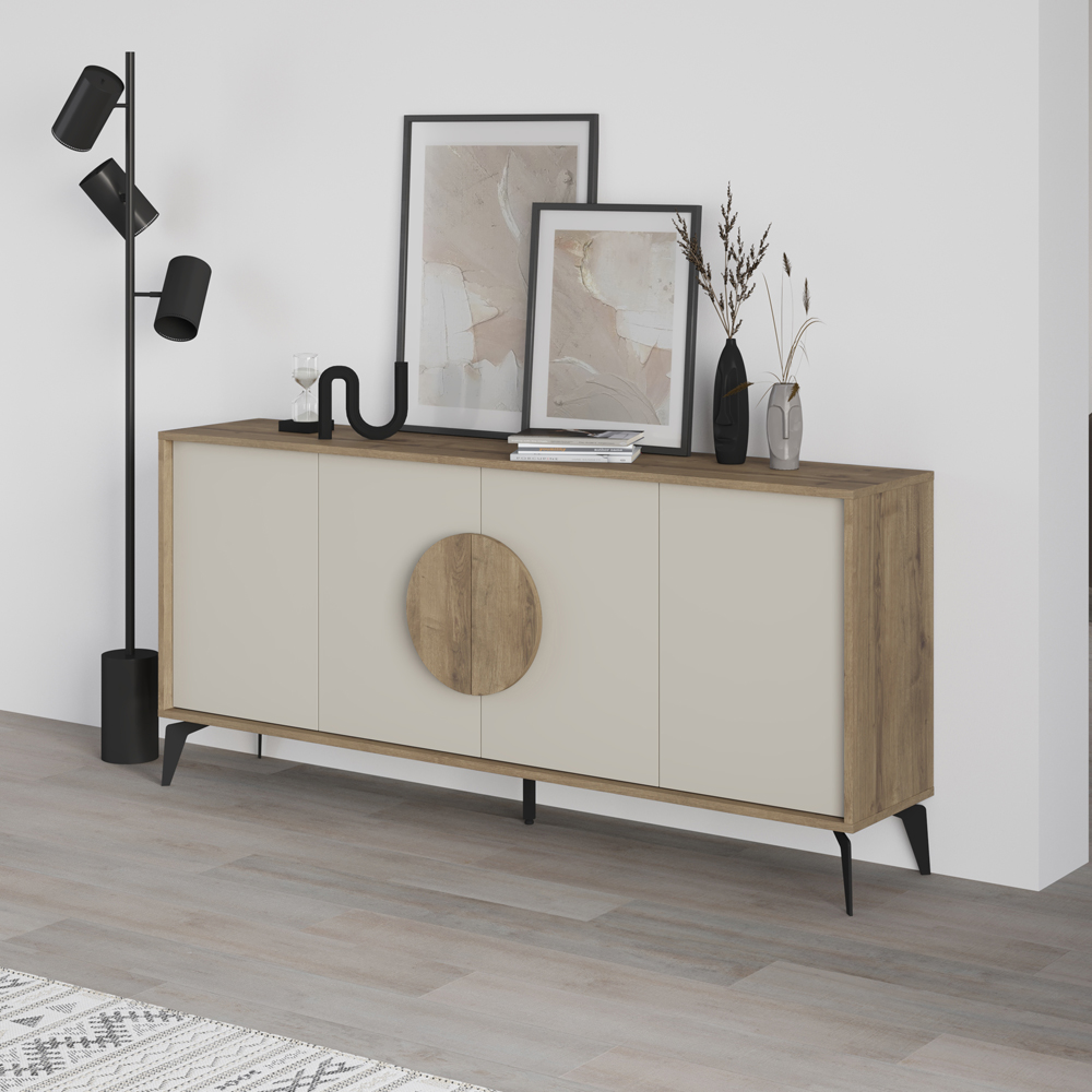 Decortie Gora 4 Door Dark Oak Effect Sandstone Sideboard with Circle Handle Image 5