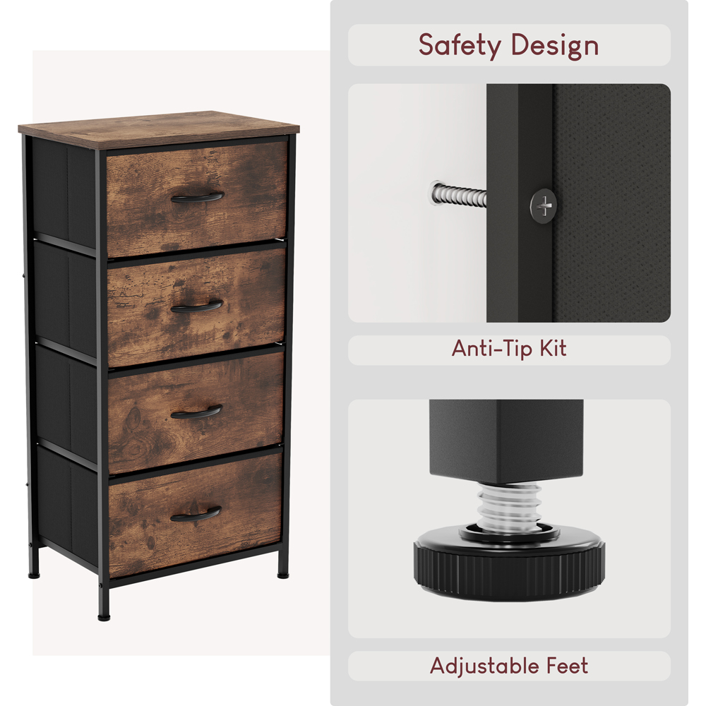 Vida Designs Chorley 4 Drawer Rustic Brown Fabric Chest of Drawer Image 8