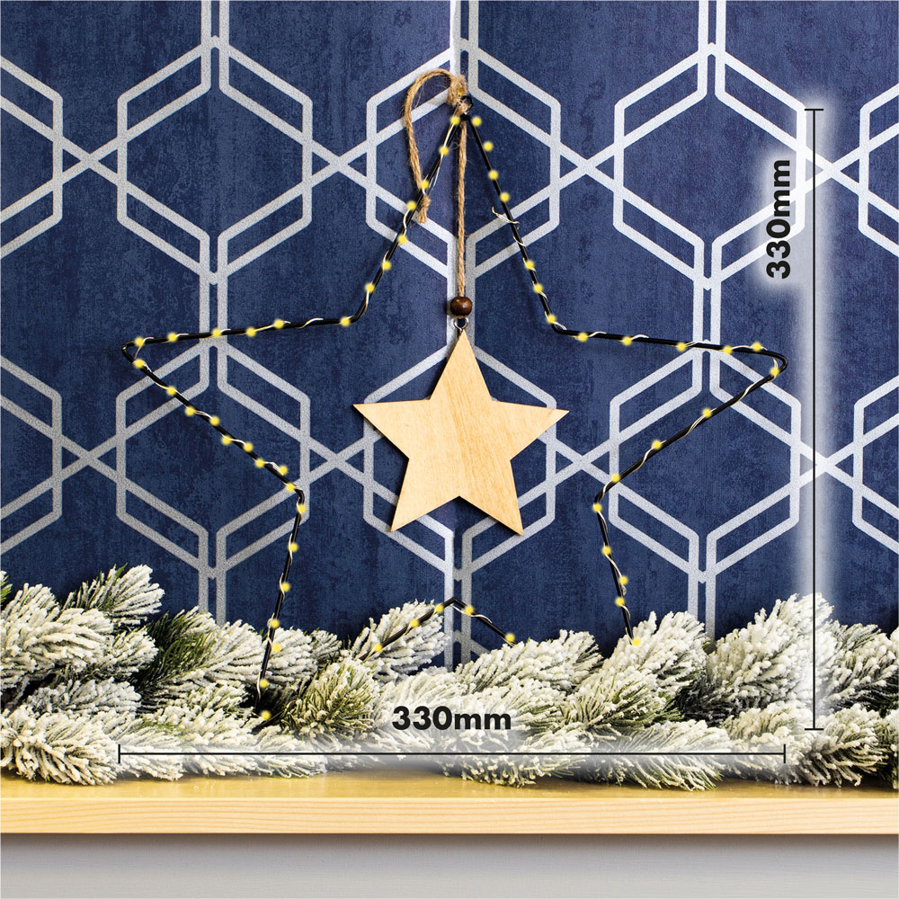 St Helens LED Metal Christmas Star Decoration with Wooden Centre Image 2