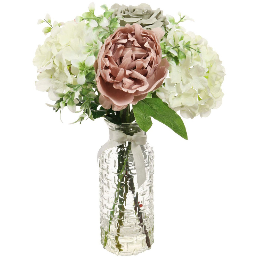 Pink & Grey Rosehedge Artificial Flower in Glass Vase Image