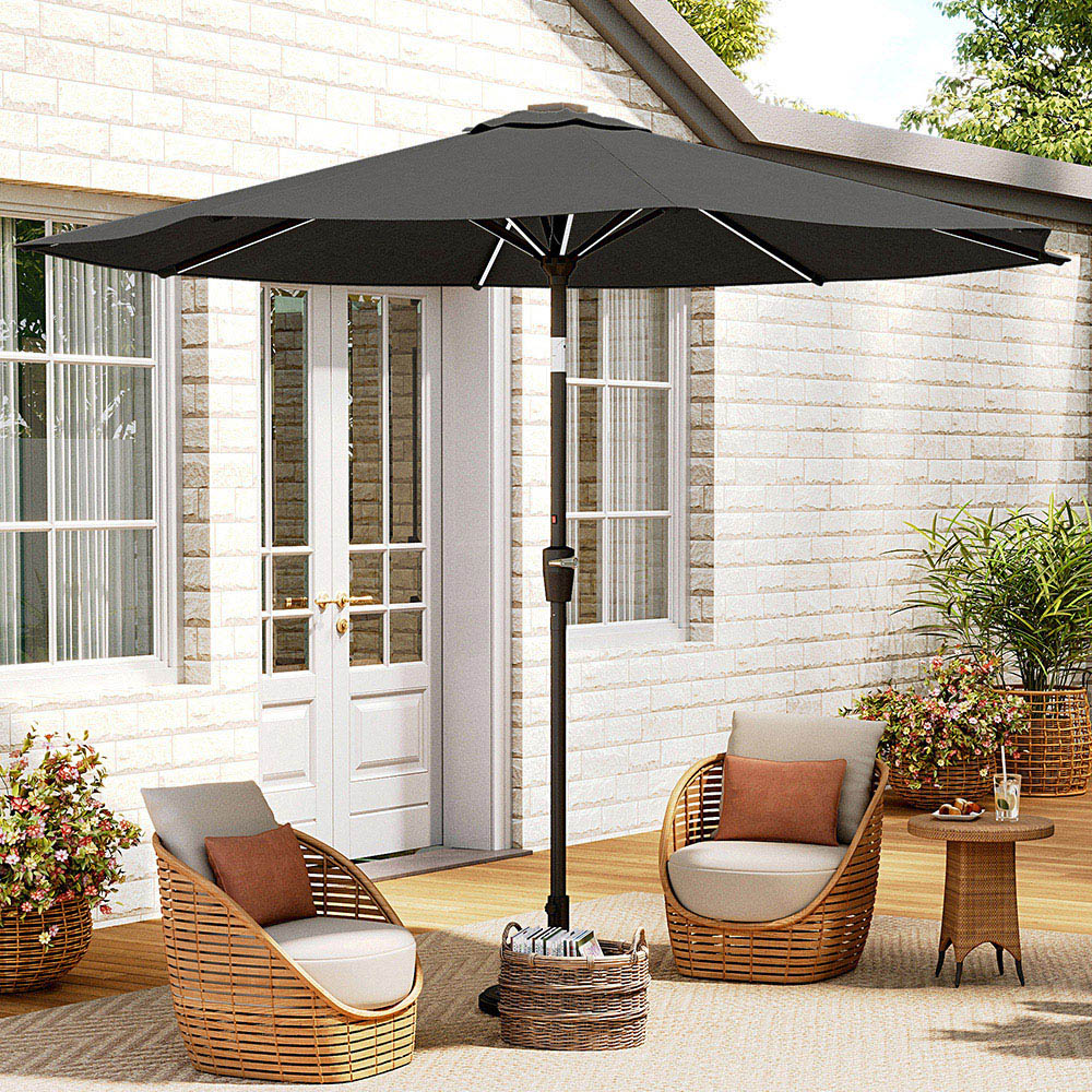 Living and Home Dark Grey Solar LED Crank and Tilt Parasol 3m Image 7