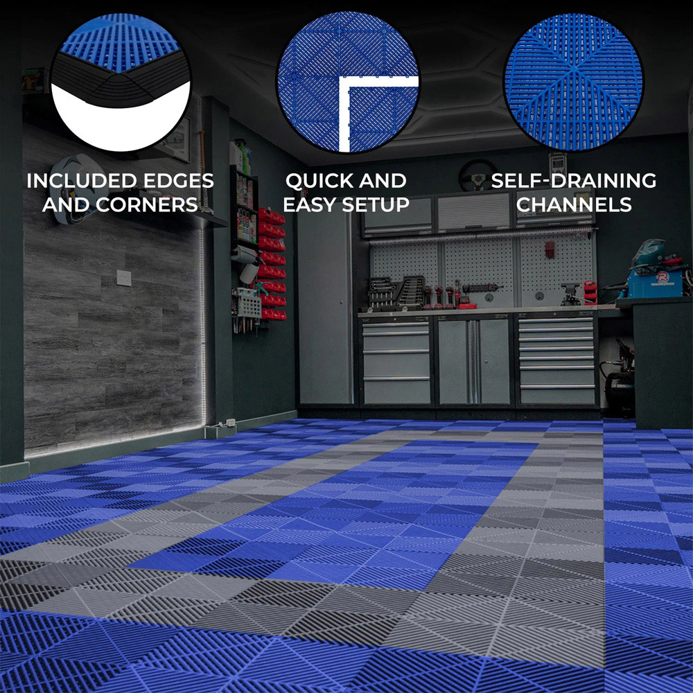 Monstershop 90 Blue and 30 Grey Vented Garage Floor Tiles with Edges Image 4