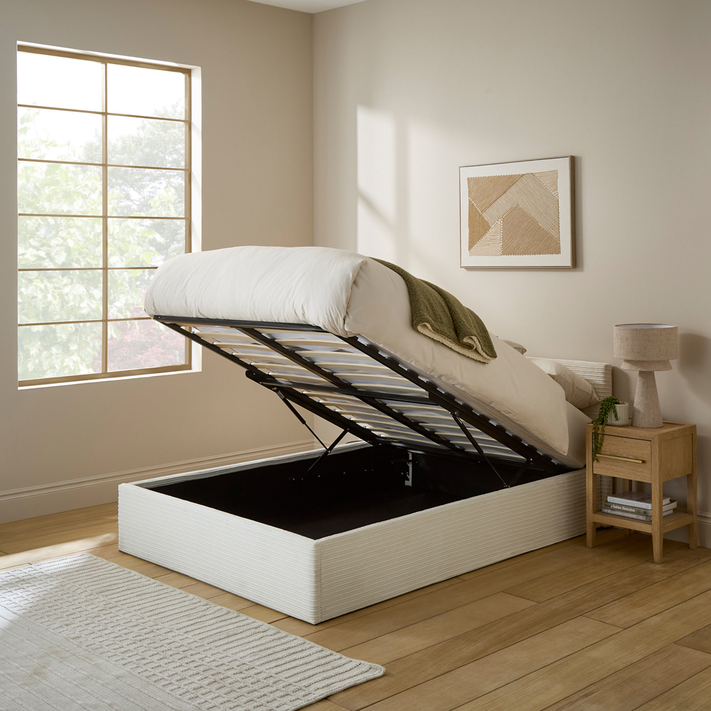 GFW Small Double Cream Corduroy End Lift Ottoman Bed Image 4
