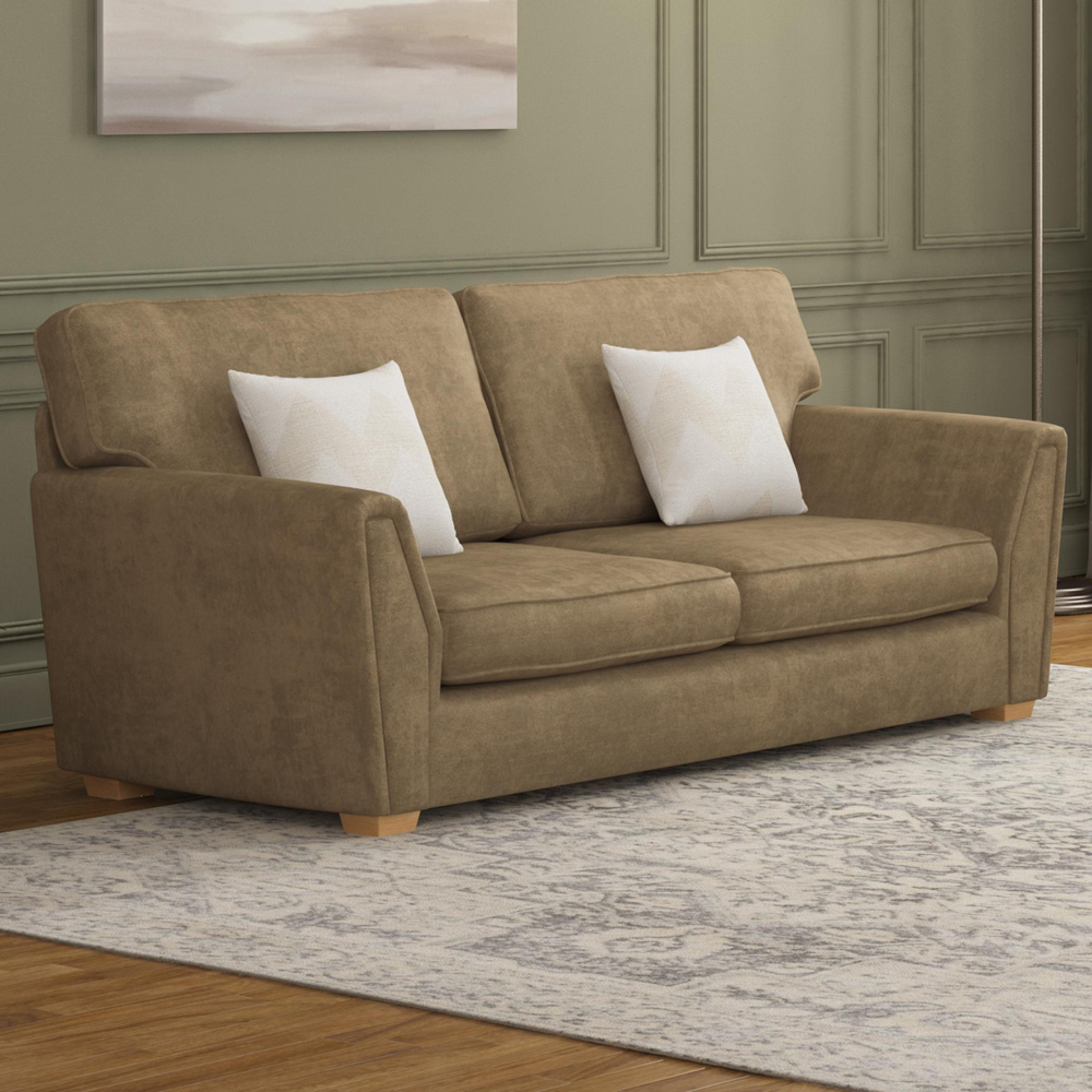 Wendleberry 3 Seater Mink Plush Velvet Fixed Back Sofa Image 5