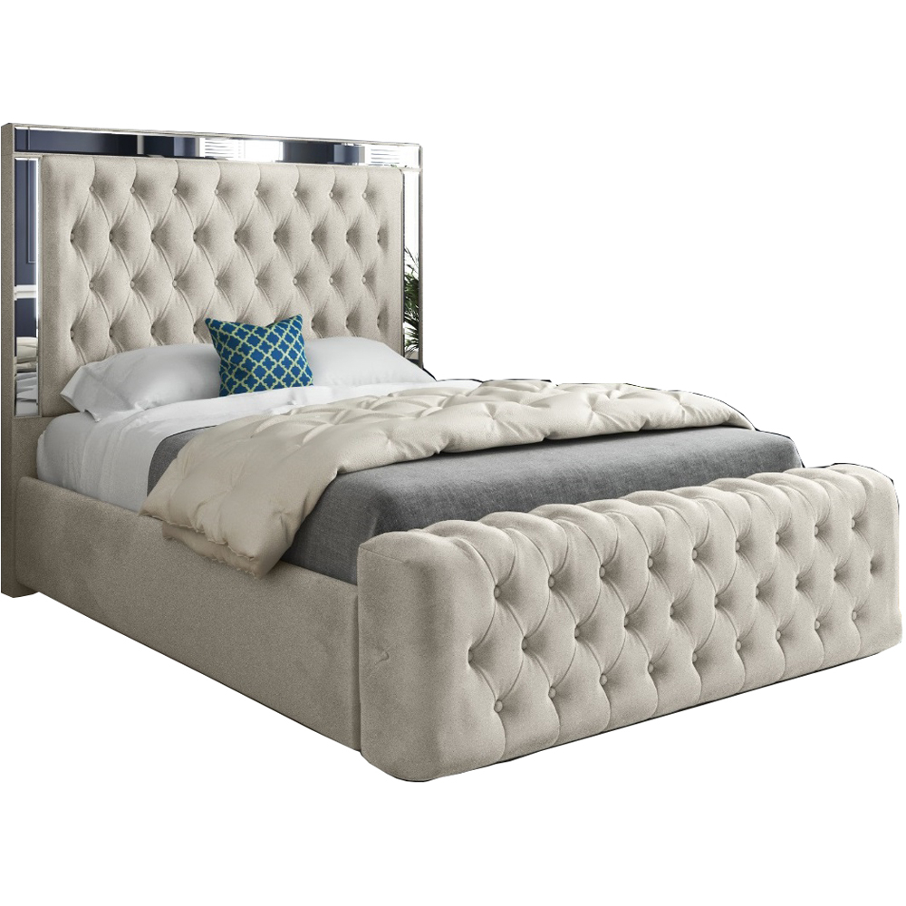 Marino Silver Small Double Velvet Upholstered Bed Frame with Mirrored Headboard Image 2