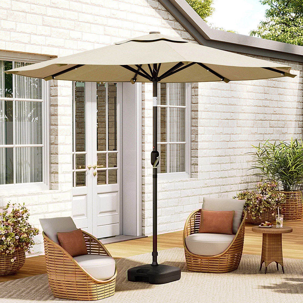Living and Home Beige 24 Solar LED Crank and Tilt Parasol with Plastic Fillable Base 3m Image 7