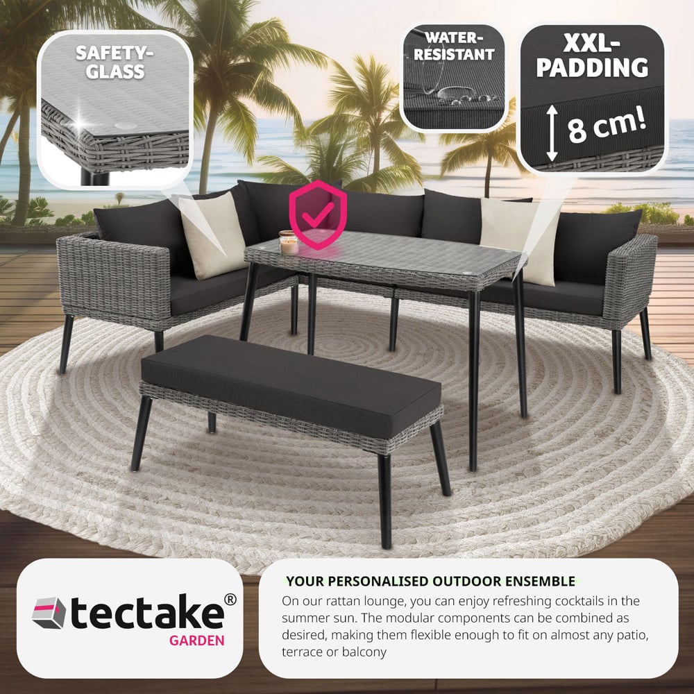 tectake Pula 7 Seater Grey Rattan Garden Corner Lounge Set Image 7