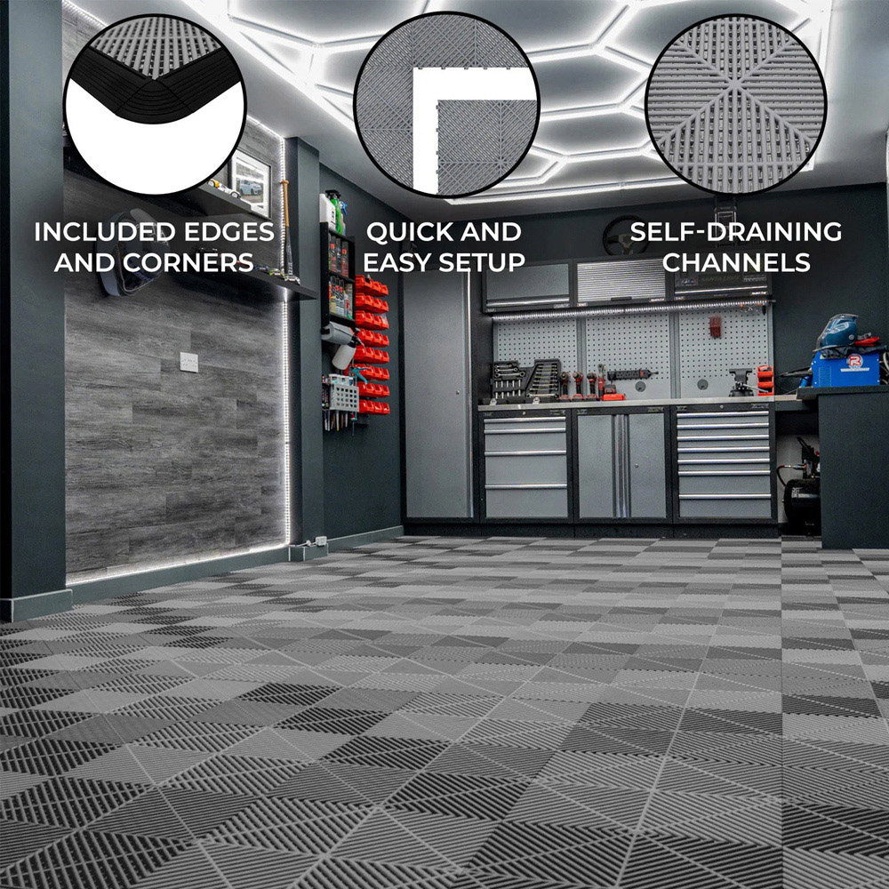 Monstershop 120 Grey Vented Garage Floor Tiles with Edges Image 4