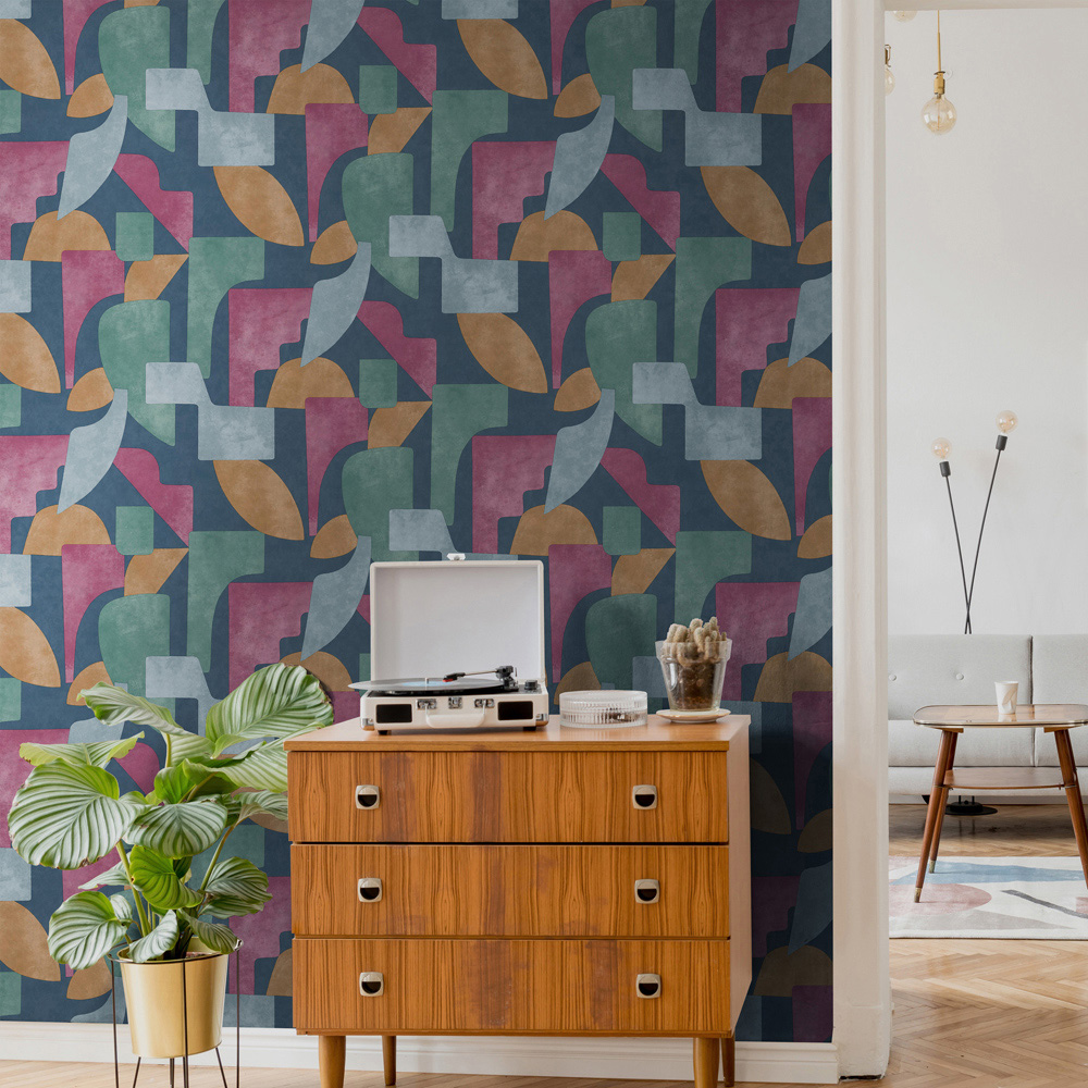 Holden Abstract Angles Navy Berry Wallpaper Image 3