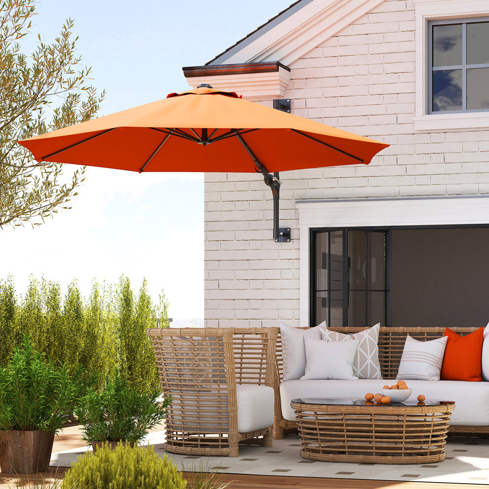 Outsunny Orange Wall Mounted Parasol with Vent 2.92m Image 2