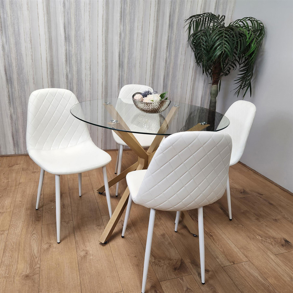 Portland Clear Glass and Leather 4 Seater Dining Set White Image 2