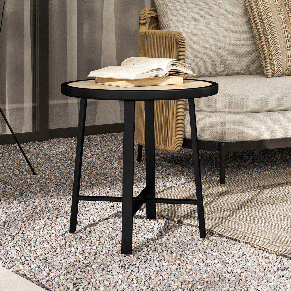 Outsunny Natural Wood Finish SPC Tabletop Round Garden Coffee Table Image 4