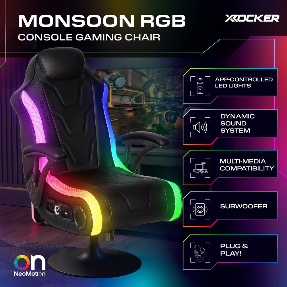 X Rocker Monsoon Sync App Controlled LED Black Gaming Chair Image 8