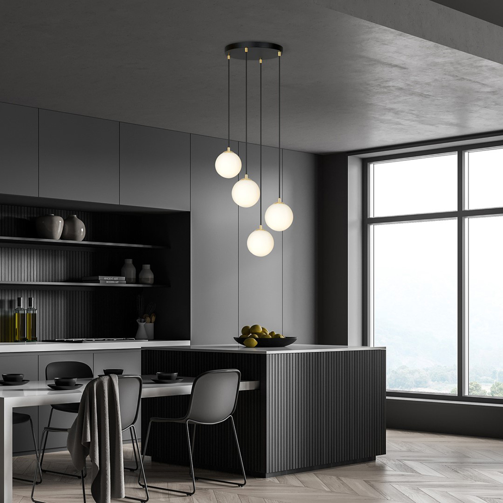 Emibig Royal 4 Light White Shade Black and Gold E14 Ceiling Pendant Light Image 8