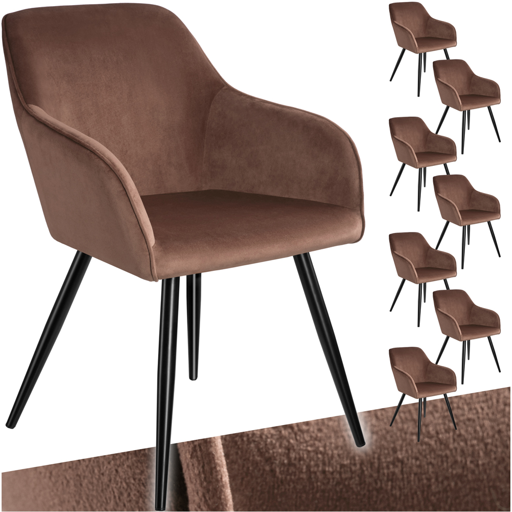 tectake Marilyn Set of 8 Brown and Black Velvet Look Padded Dining Chairs Image 2