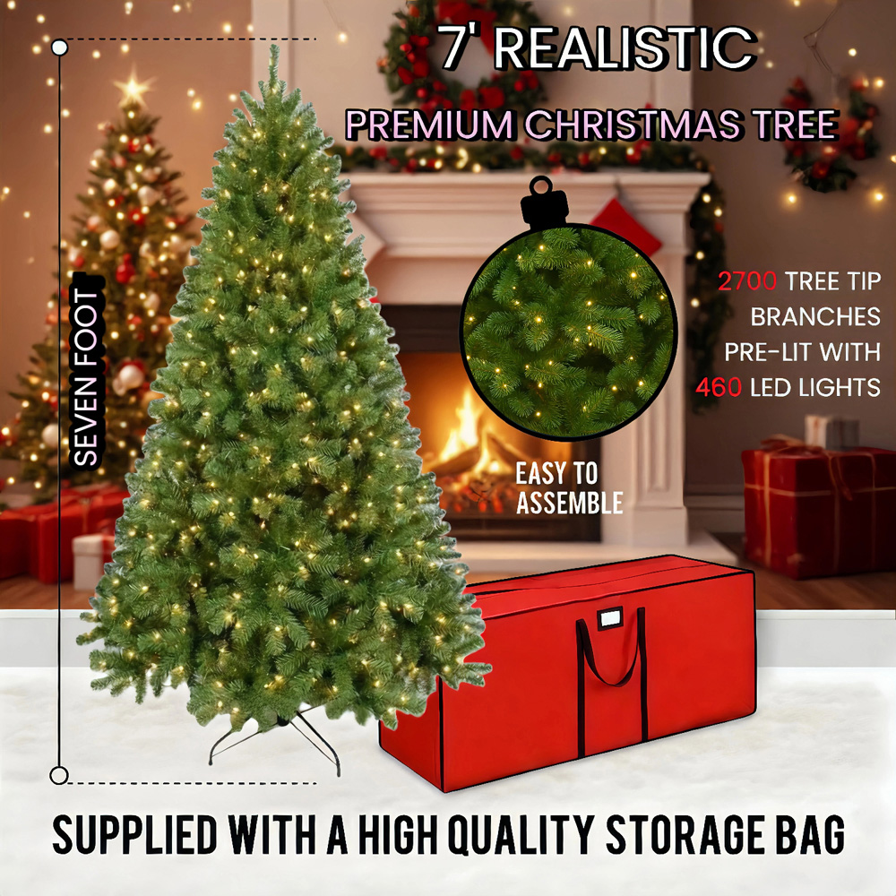 Festive Christmas Fir Pre-Lit Artificial Christmas Tree 7ft Image 5