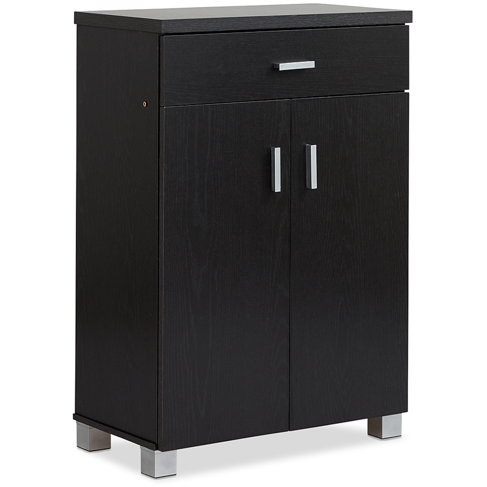 Home Source Venetia 2 Door Single Drawer Black Shoe Storage Cabinet Image 2
