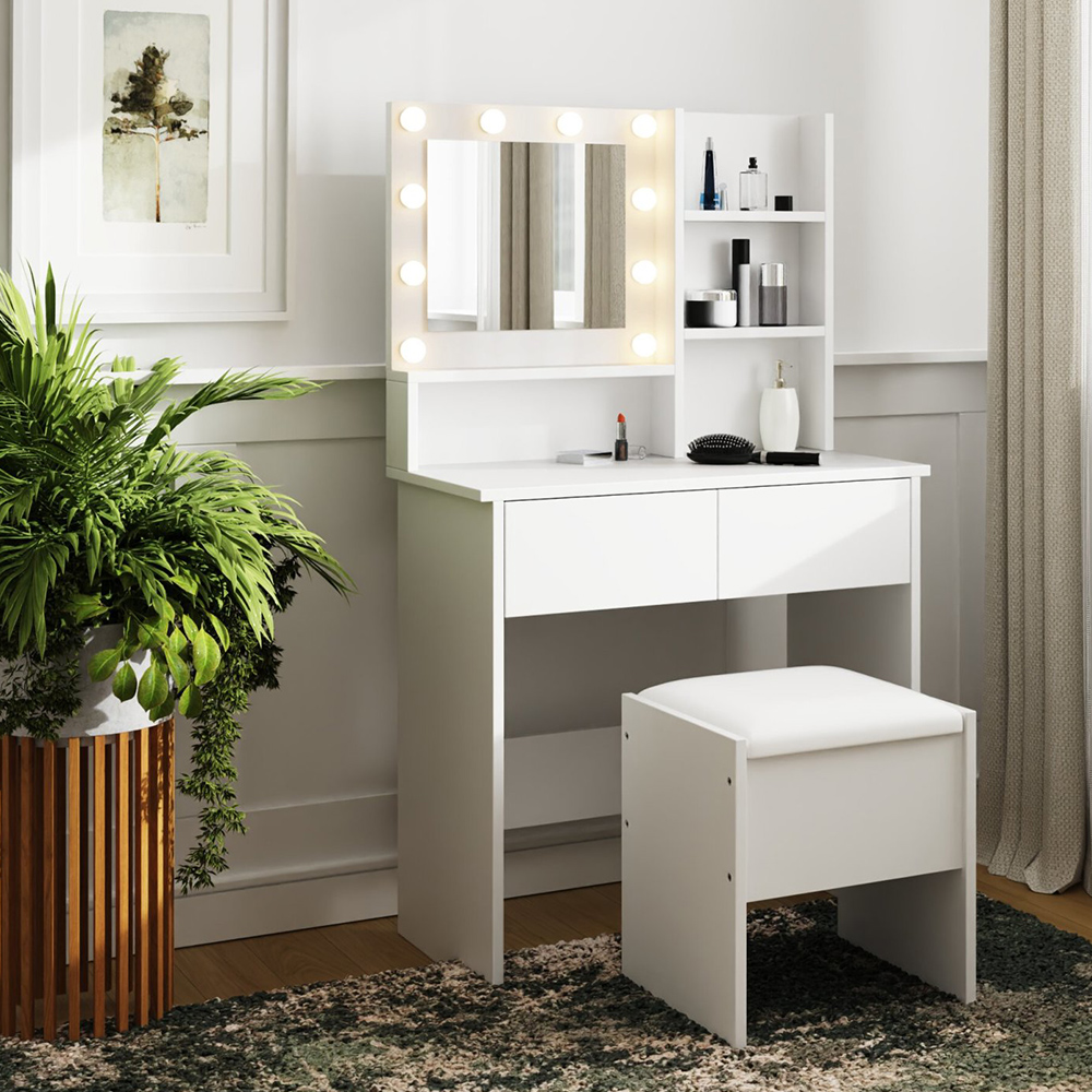 GFW Eva 2 Drawer White Dressing Table Set with LED Mirror Image 8